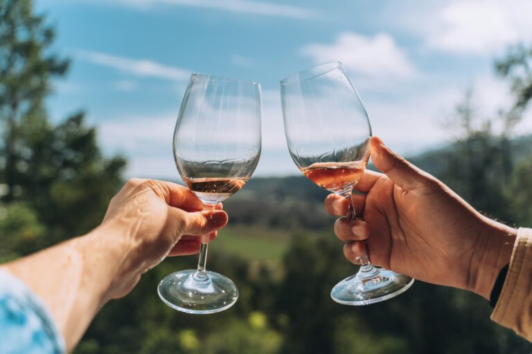 Couple having wine in wine country Napa Valley, California